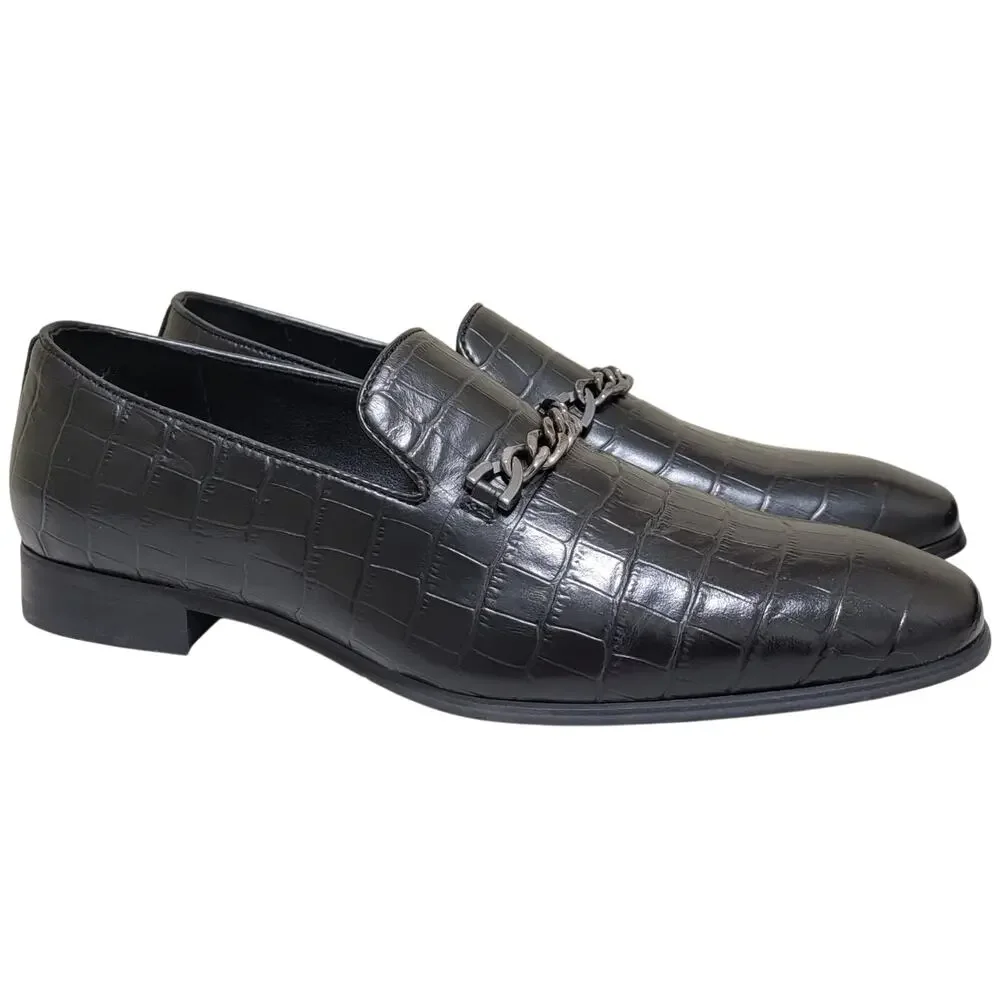 INC INTL Concepts Men Slip On Croc Embossed Loafers Magnus Size US 8M Black
